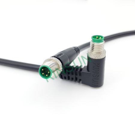 M8 公頭防水電纜線組 - 成型良好的 M8 公頭電纜線端（180度/90度）具有 IP68 防護等級，可用於惡劣環境。